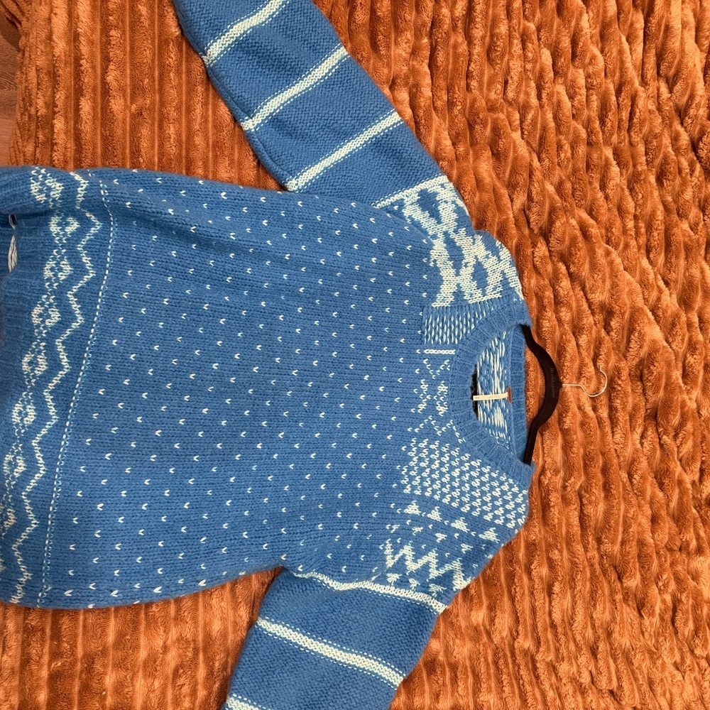 Free People Blue and Cream Knit Sweater